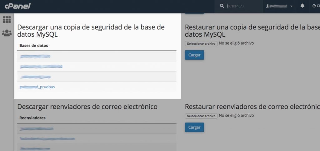 Seleccionar base de datos_