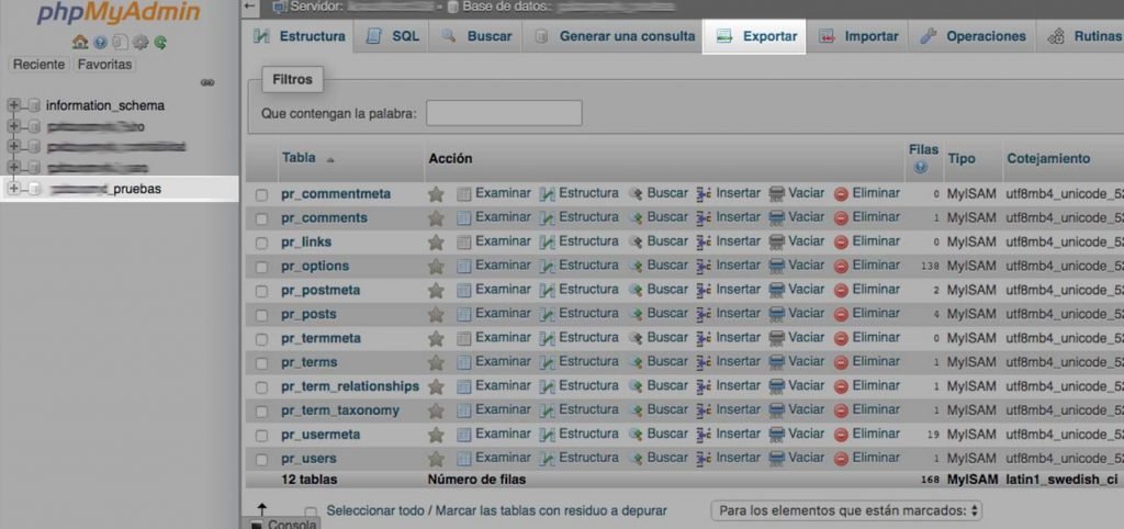 exportar base de datos