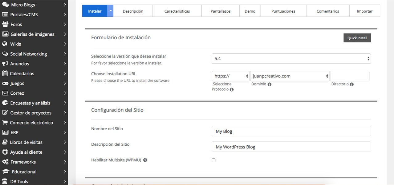 Instalación wordpress